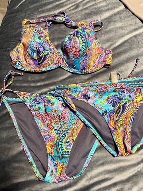 Victoria's Secret Multicolor Paisley Bikini Set - Turquoise, Pink & Orange